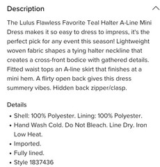LULUS Flawless Favorite Teal Halter Mini Dress Size LARGE**Stretch**NWOT**