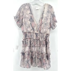Karlie Pink Snakeskin Smocked Tiered Ruffle Mini Dress Womens Medium HOCO Party