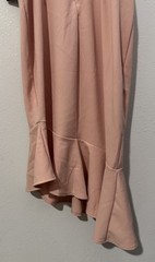 blush pink midi dress with a sweetheart neck and flared hem