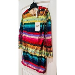 NWT❤️Anthro MAC DUGGAL RAINBOW SEQUINED MINI DRESS sz12