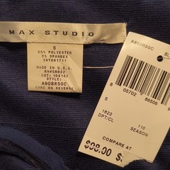 Max Studio Navy Solid Ruffle Layered Bodycon Dress Scoop Neck Knee S
