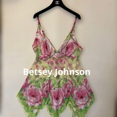 Vintage Camisole Betsey Johnson Floral Chiffon Slip Dress Pink Green Used