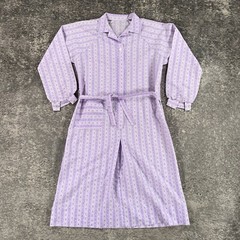 Vintage Dress Womens Small S Purple Floral Striped Midi Day House Lounge 60s 70s