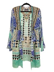 Camilla Andalusia Kimono Sleeve Silk Cover Up Kaftan Dress W/ Tie & Crystals 2/M