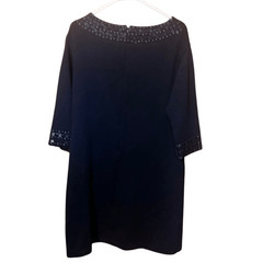 St. John collection black knit midi long sleeve dress size 12 FLAWED