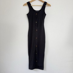 PrettyLittleThing UK 6 US 2 Black Ribbed Button Front Bodycon Maxi Dress