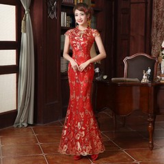 Chinese Embroidery Cheongsam Evening Prom Party Wedding Mermaid Dress Ball Gown