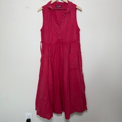 April Cornell Womens 100% Cotton Traveller Dress M Coral Red Sleeveless Midi Tie
