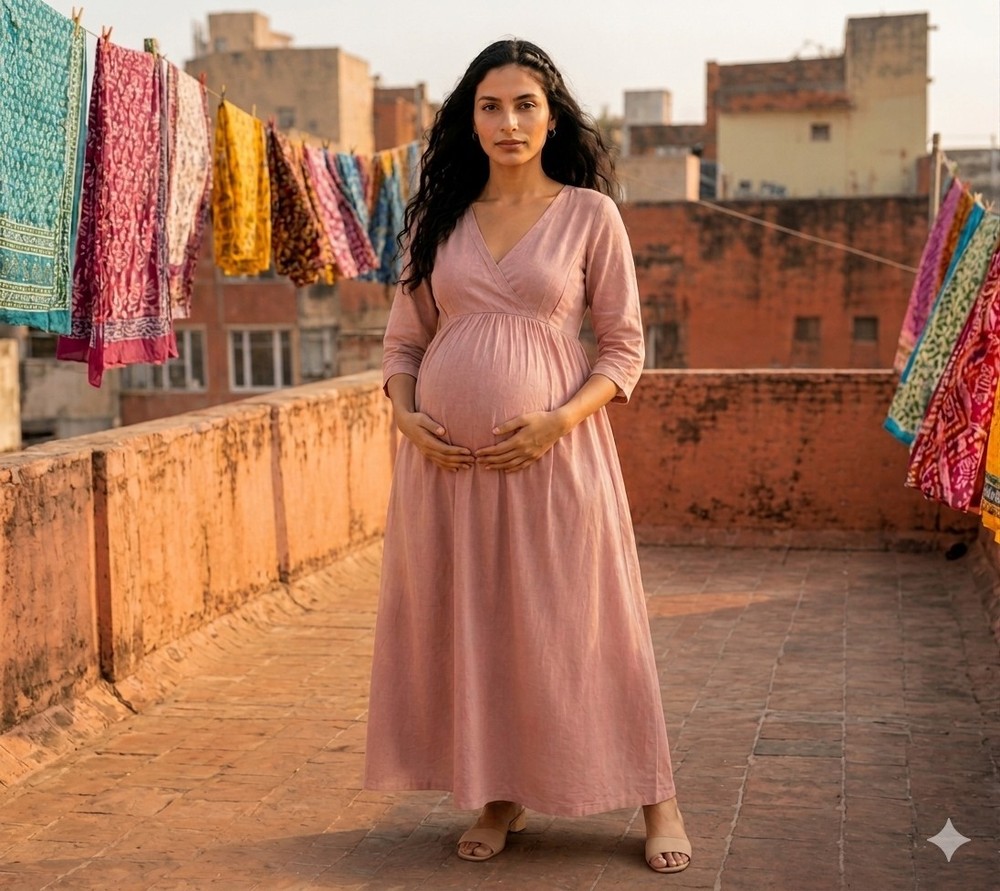 Elegant Linen Maternity & Nursing Maxi Dress – Comfortable & Stylish