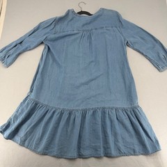 Westbound Denim Dress Womens Large Blue Tencel Pintuck Tie Neck Tiered Shift L