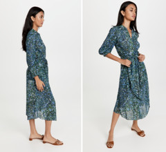 VERONICA BEARD Marble Print Smocked Tie Waist Button-Up Collared Shirt-Dress 6 S