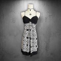 Y2K Hot Tempered Black White Mandala Floral O-Ring Strap Babydoll Midi Dress M