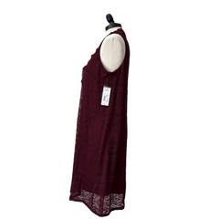 NWT A.N.A. maroon lace high button neck lined sleeveless dress Large mid length