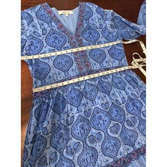 Bella Tu Floral Cotton Embroidered Midi Dress L Blue Block Print Boho Resortwear