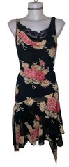90s Y2k Womens Black Floral Ruffle Lace Grunge Witchy Fairy Whimsigoth Dress L