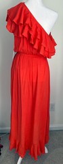 NWT! JustFab Coral Orange One Shoulder Ruffle Maxi Dress, Stretchy, Small
