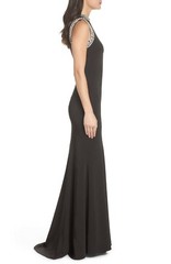 IEENA MAC DUGGAL Black Rhinestone Pearl Embellished Mermaid Trumpet Maxi Gown 4