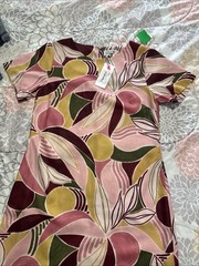 Molly Bracken Pink Yellow Green Geometric Woven Shift Dress Short Sleeve S