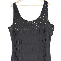 Tango Mango RhineStone Ruffle Layered Slimming Black Stretch Knit Dress Size 1X