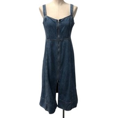 Gap Denim Midi Dress Womens Small Petite Blue Medium Wash Zip Front Fit N Flare