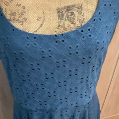 Anthropologie Hutch Olivia eyelet blue dress tank midi fit flare wedding guest L