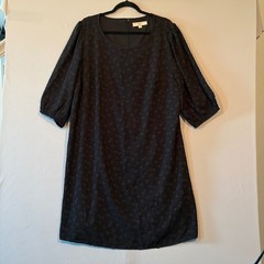 Loft Plus Black Clip Dot Shift Dress Womens 20 Scoop Neck 3/4 Puff Sleeve 500472