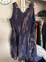 LYS Womens L Navy Pink Geometric Chiffon V-Neck Sleeveless Fit & Flare Dress