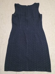 Ann Taylor Factory Women&rsquo;s Blue Tweed Herringbone Sheath Dress, 10 Lined Zip