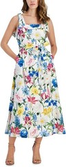 Anne Klein Womens Pearl White Multi Floral Tie Shoulder Midi Dress Size 20W