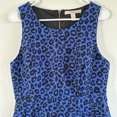 VTG Forever 21 Royal Blue Black Leopard Peplum Dress Large Jaquard Mini 2010’s