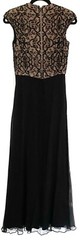 TADASHI COLLECTION Black Nude Beaded Sequin Lace Pleated Maxi Gown Dress 6 = S