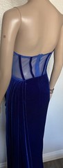 BELLA BARNETT Women’s Royal Blue Draping Corset High Slit Velvet Gown sz XS