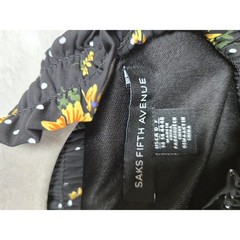 Saks Fifth Avenue Floral Polka Dot Smocked Midi Dress Black Yellow Romantic 14