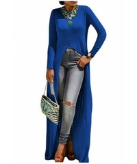 Long Sleeve maxi tunic dress with slit blue large womens knit