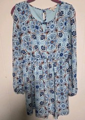 Red Camel Dress Womens Medium Blue Floral Boho Peasant Long Sleeve Casual