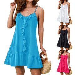 Ruffled Spaghetti-strapped Mini Dress High Elasticity