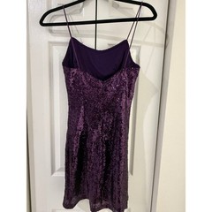 Lulus Purple Sequin Spaghetti Strap Mini Bodycon Slip Dress S Y2K Party Club