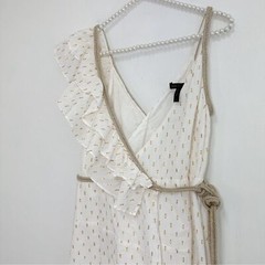 BCBGMaxAzria Asymmetrical Wrap Maxi Dress in Metallic Gold and White Sz Small