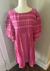 Uncle Frank Pink/Red Geometric Pleated 3/4 Sleeve Mini Dress, XL