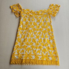 Ellison Yellow Floral Guipure Lace Crocheted Off Shoulder Mini Dress L Wedding