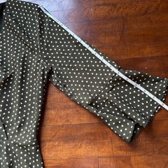 Everly Dress Small S Olive Green White Polka Dot V-Neck Bell Sleeve Mini 32 in