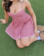 Women Red Checkered Print Dress