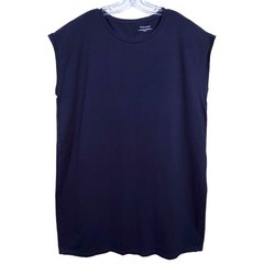 Eileen Fisher System Organic Cotton Jersey T-Shirt Dress XL Navy Boat Neck