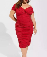 Torrid Marilyn Monroe Midi Ruched Off Shoulder Dress Womens Size 10 Red NWT