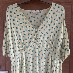 Marks & Spencer X Ghost Ditsy Print Tea Dress Size 18 Butter Yellow Blue Heart