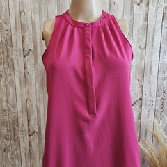 Banana Republic Hot Pink Sleeveless Shirt Dress Belted Side Pockets Sz 2