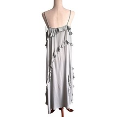 NWT H&M Flounce Trimmed Ruffle Slip Midi Dress Medium Blue Gray Party Wedding