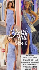 Sherri Hill Periwinkle One-Shoulder Sequin Long Gown Side Slit Size 6