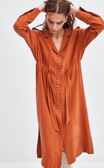 Zara TRF Collection SHIRT MIDI DRESS/ BURNT ORANGE Long New with tag Size Medium