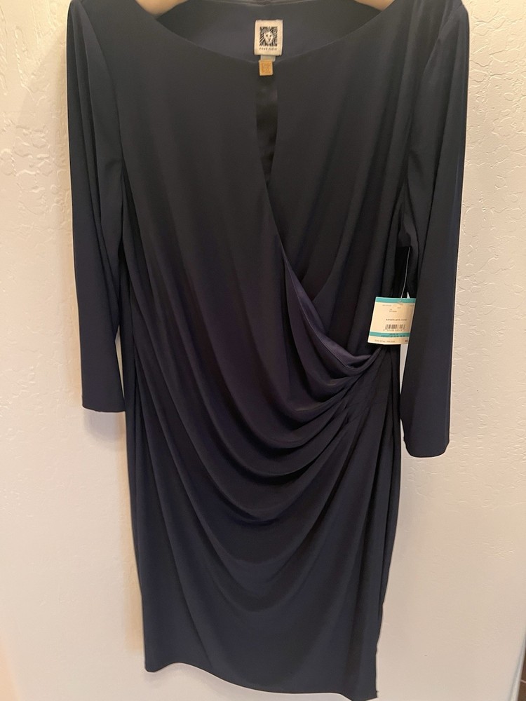 NWT Anne Klein Navy Machine Washable Dress Size 16 With 3/4 Length Sleeves